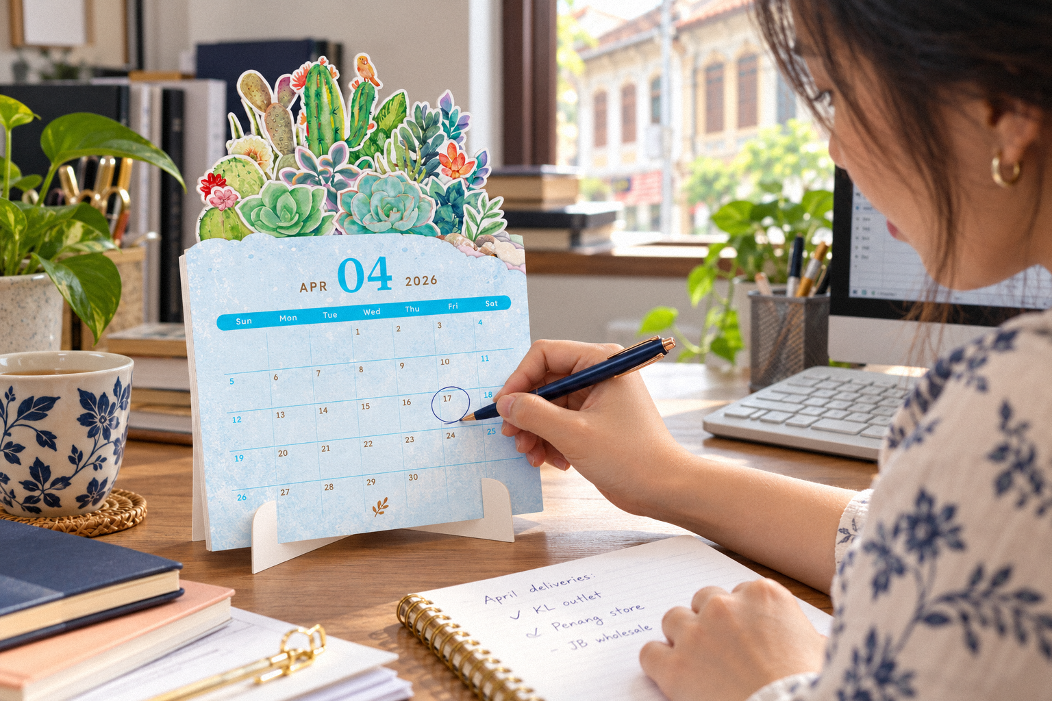 A desk calendar is twelve months of brand recall